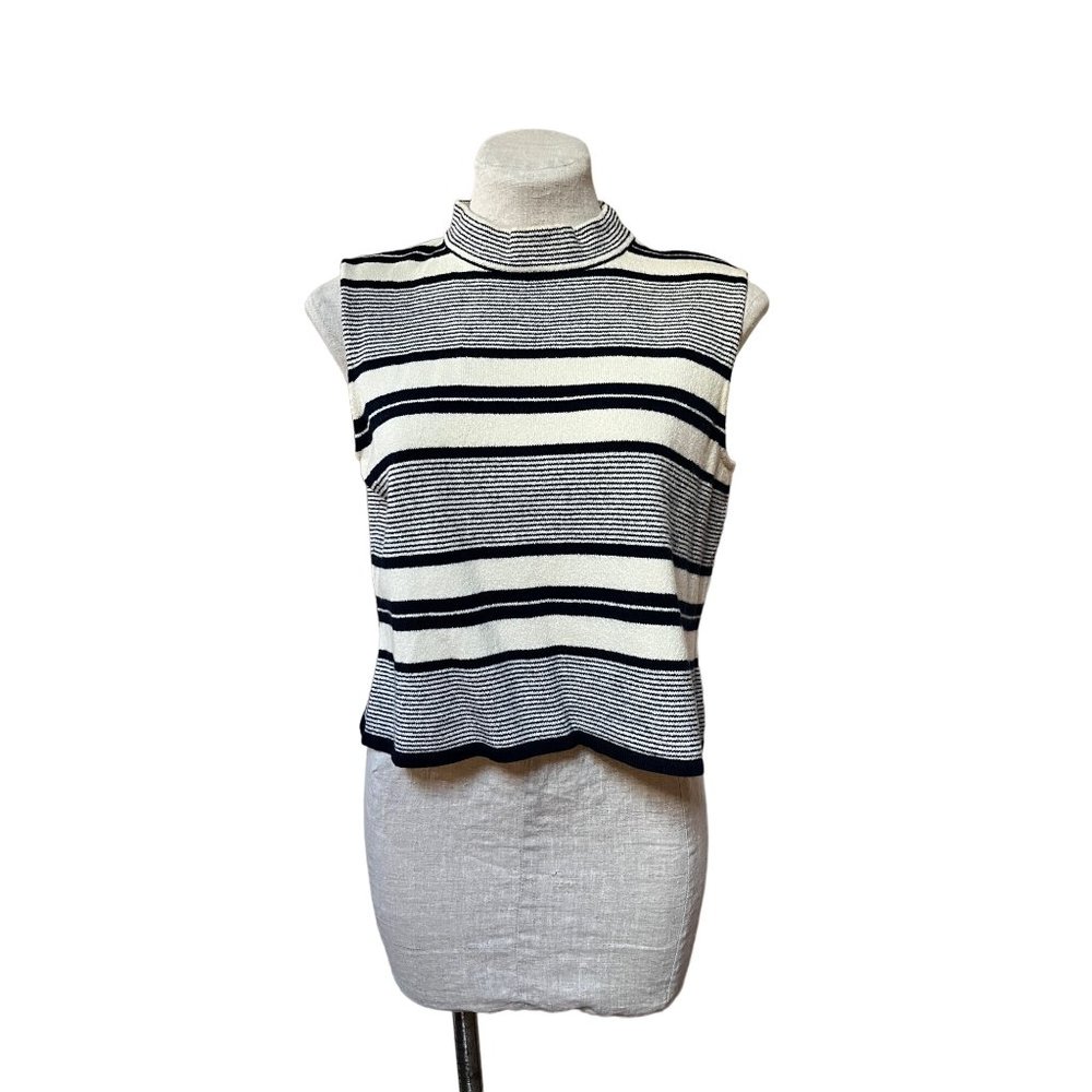 St John Sleeveless Sweater Mock Nock Stripes Cozycore Resort Luxury Knit Nautic